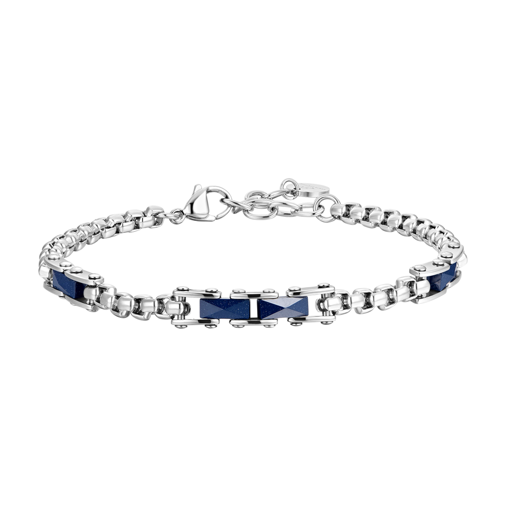 BRACCIALE UOMO IN ACCIAIO ED ELEMENTI IN CERAMICA BLU