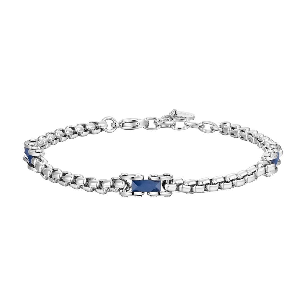 BRACCIALE UOMO IN ACCIAIO ELEMENTI IN CERAMICA BLU