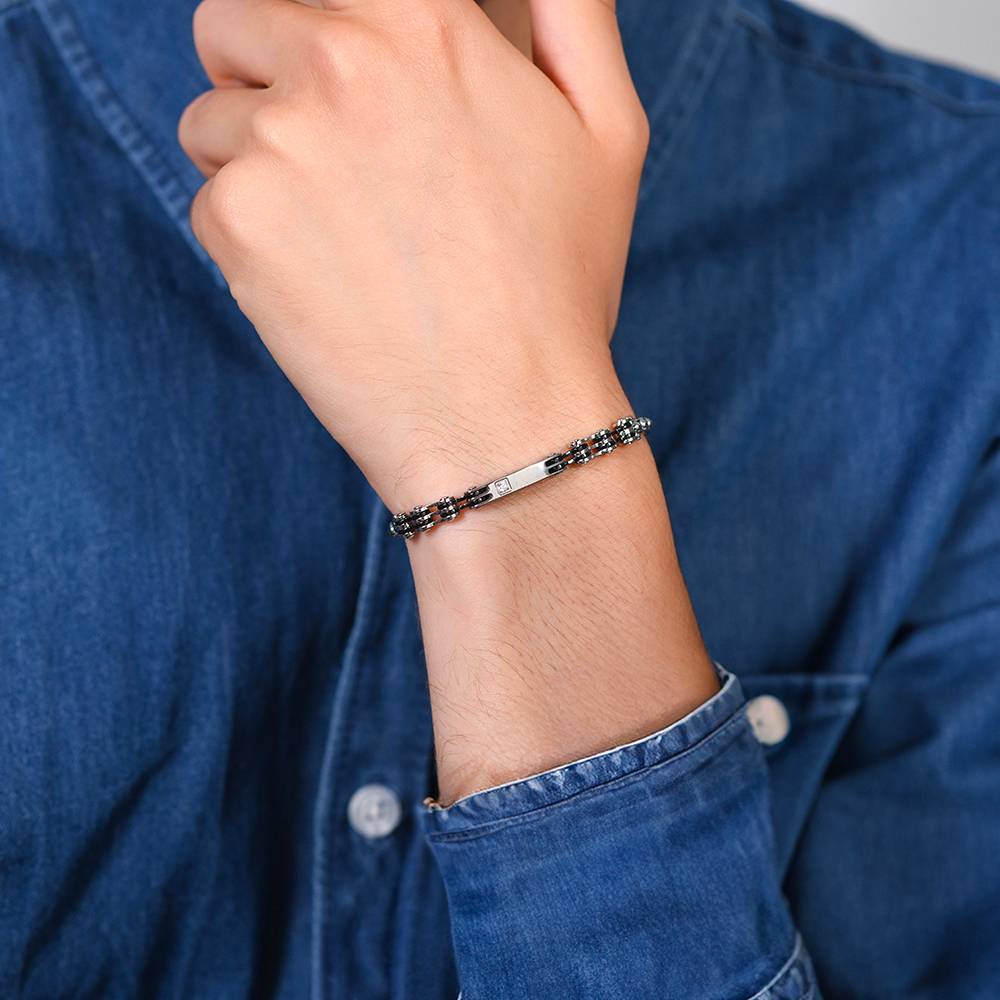 BRACCIALE UOMO IN ACCIAIO ELEMENTI IP NERO E ZIRCONE