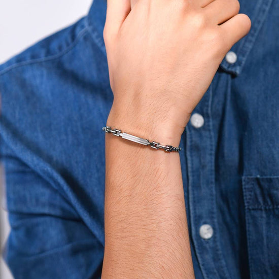 BRACCIALE UOMO IN ACCIAIO PIASTRA ED ELEMENTI