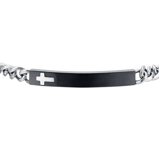 BRACCIALE UOMO IN ACCIAIO PIASTRA IP BLACK CON CROCE