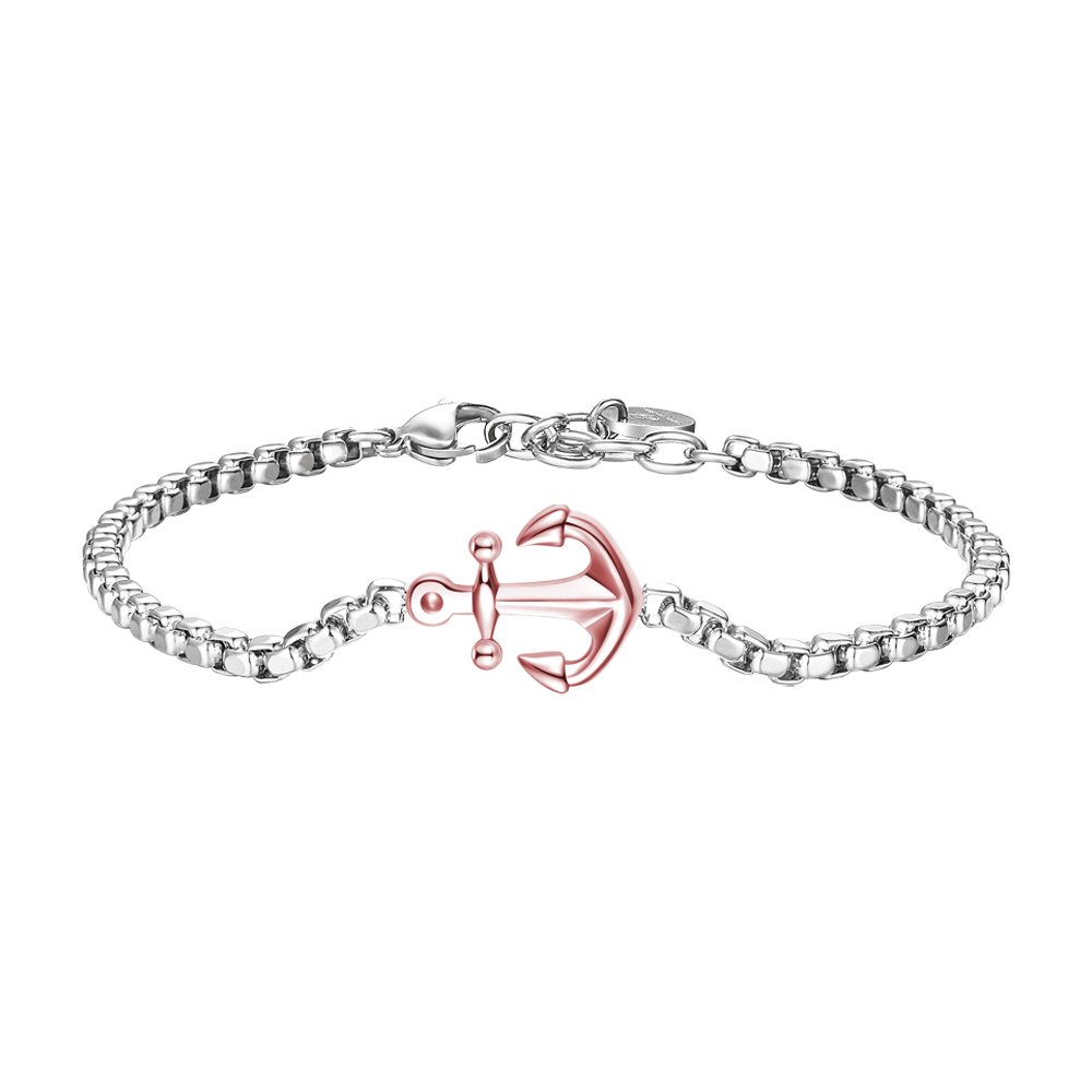 BRACCIALE UOMO IN ACCIAIO IP ROSE CON ANCORA