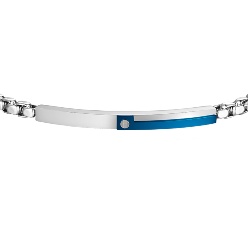 BRACCIALE UOMO IN ACCIAIO, PIASTRA CON ELEMENTO IP BLU