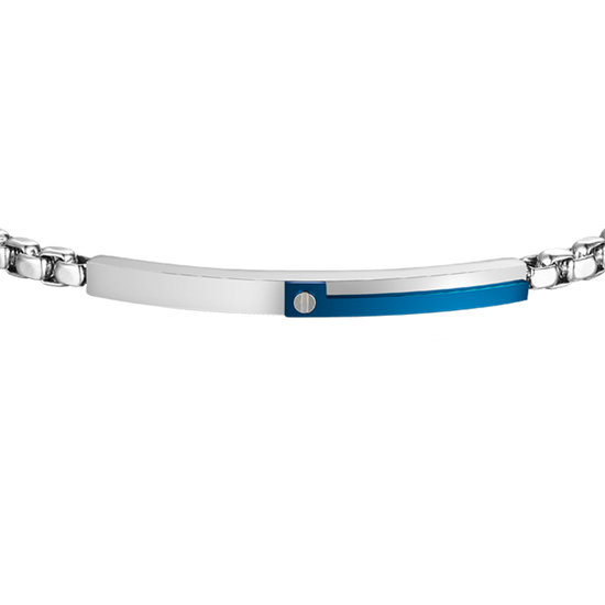 BRACCIALE UOMO IN ACCIAIO, PIASTRA CON ELEMENTO IP BLU