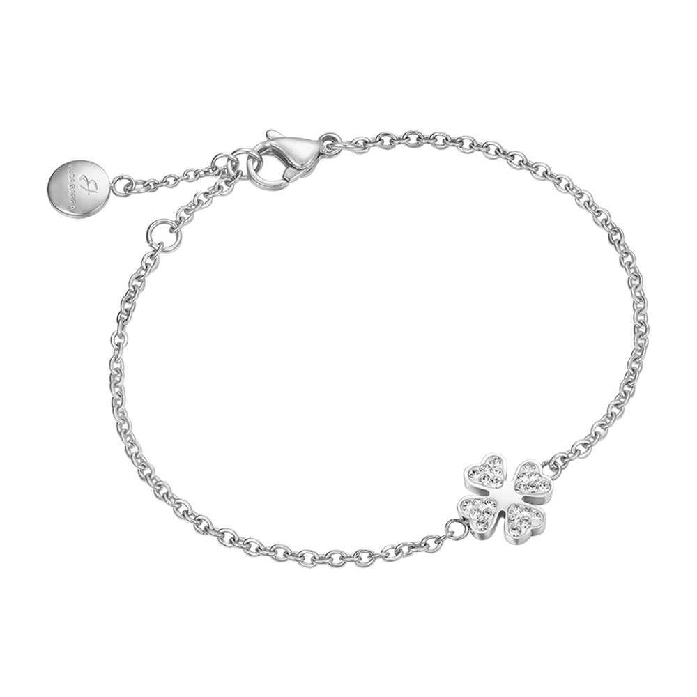 BRACCIALE DONNA IN ACCIAIO CON QUADRIFOGLIO E CRISTALLI