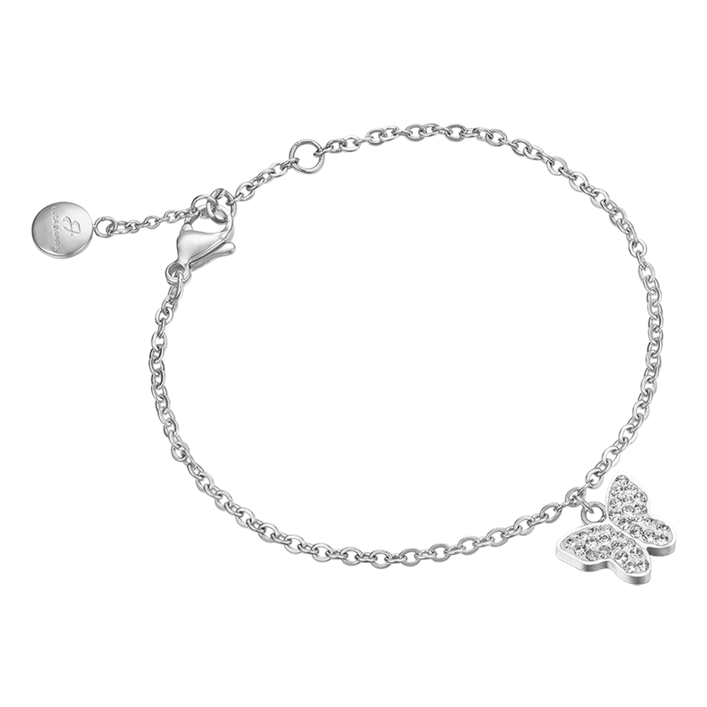 BRACCIALE DONNA IN ACCIAIO CON FARFALLA E CRISTALLI