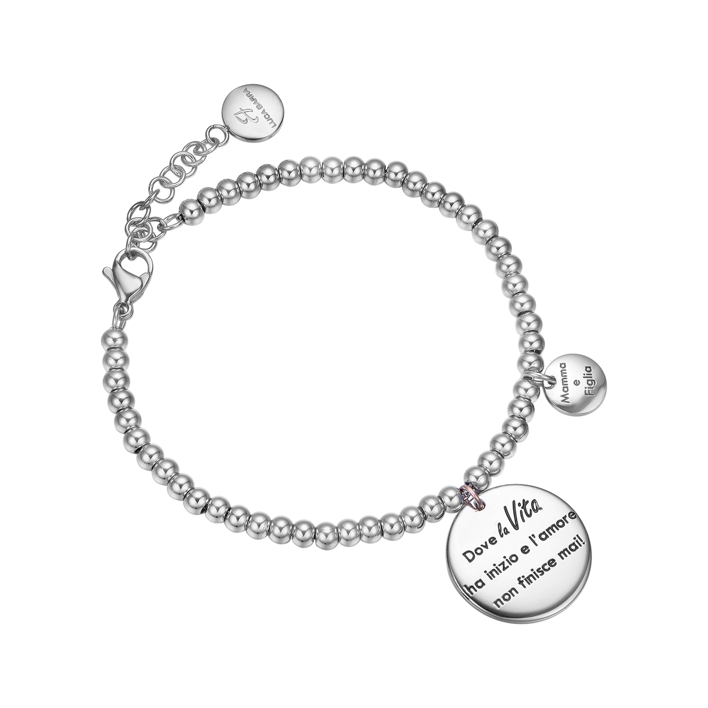 BRACCIALE IN ACCIAIO "DOVE LA VITA HA INIZIO E L'AMORE NON FINISCE MAI"