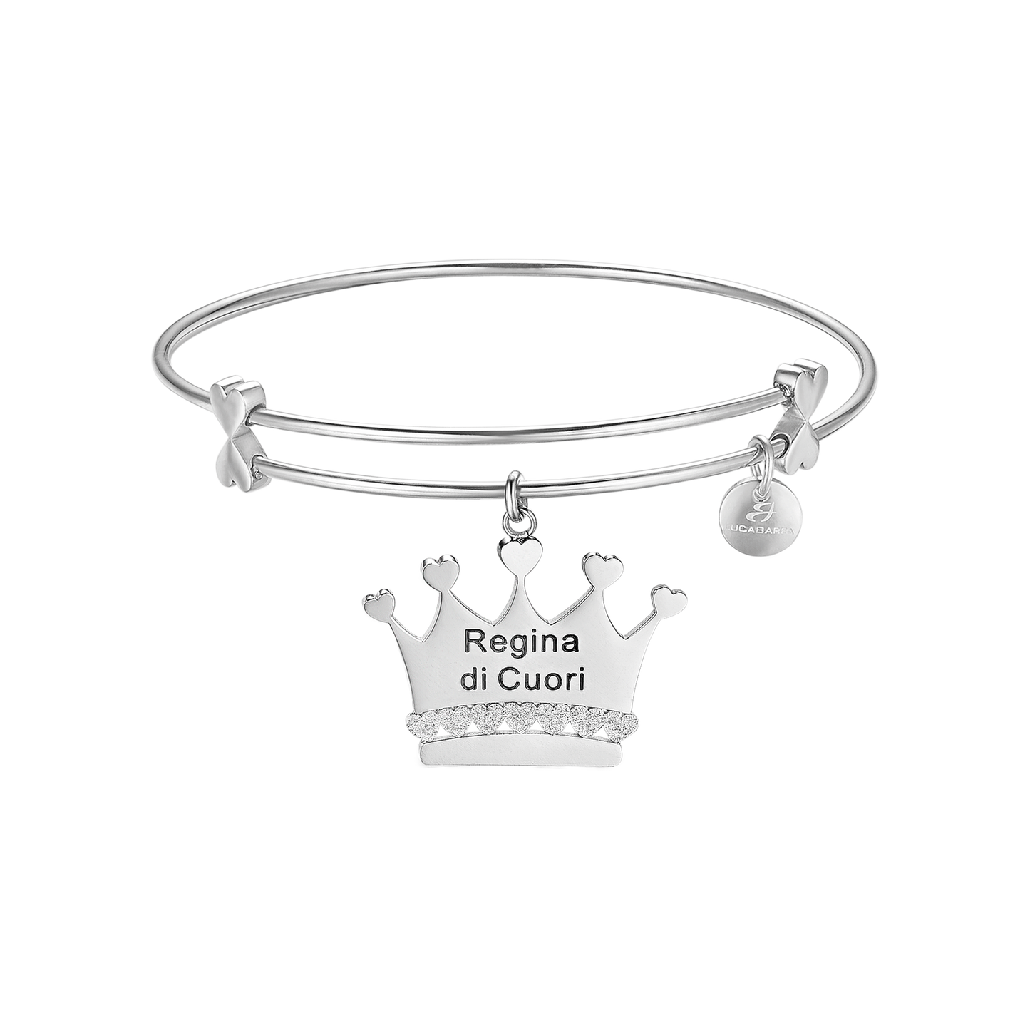 BRACCIALE IN ACCIAIO CON CORONA E SCRITTA "REGINA DI CUORI"