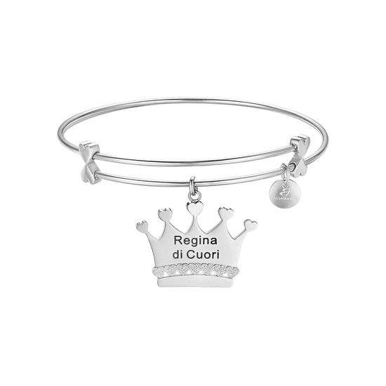 BRACCIALE IN ACCIAIO CON CORONA E SCRITTA "REGINA DI CUORI"