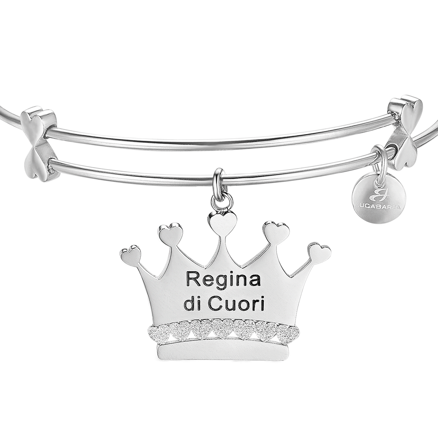 BRACCIALE IN ACCIAIO CON CORONA E SCRITTA "REGINA DI CUORI"