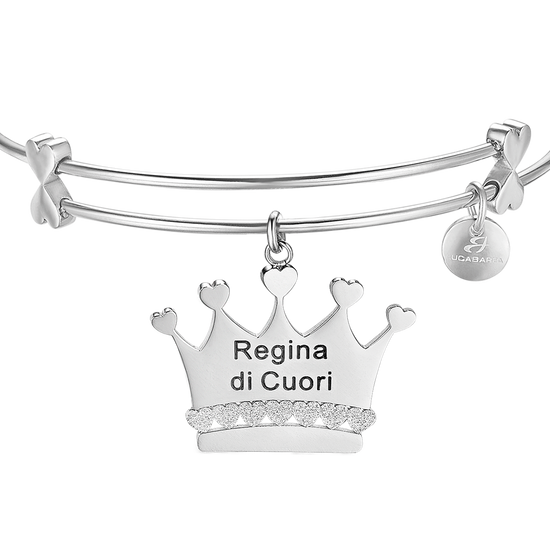 BRACCIALE IN ACCIAIO CON CORONA E SCRITTA "REGINA DI CUORI"