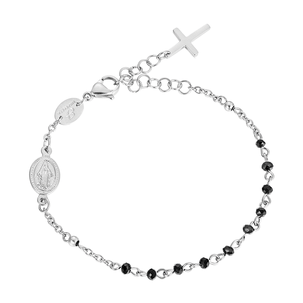 BRACCIALE DONNA ROSARIO IN ACCIAIO CON CRISTALLI NERI