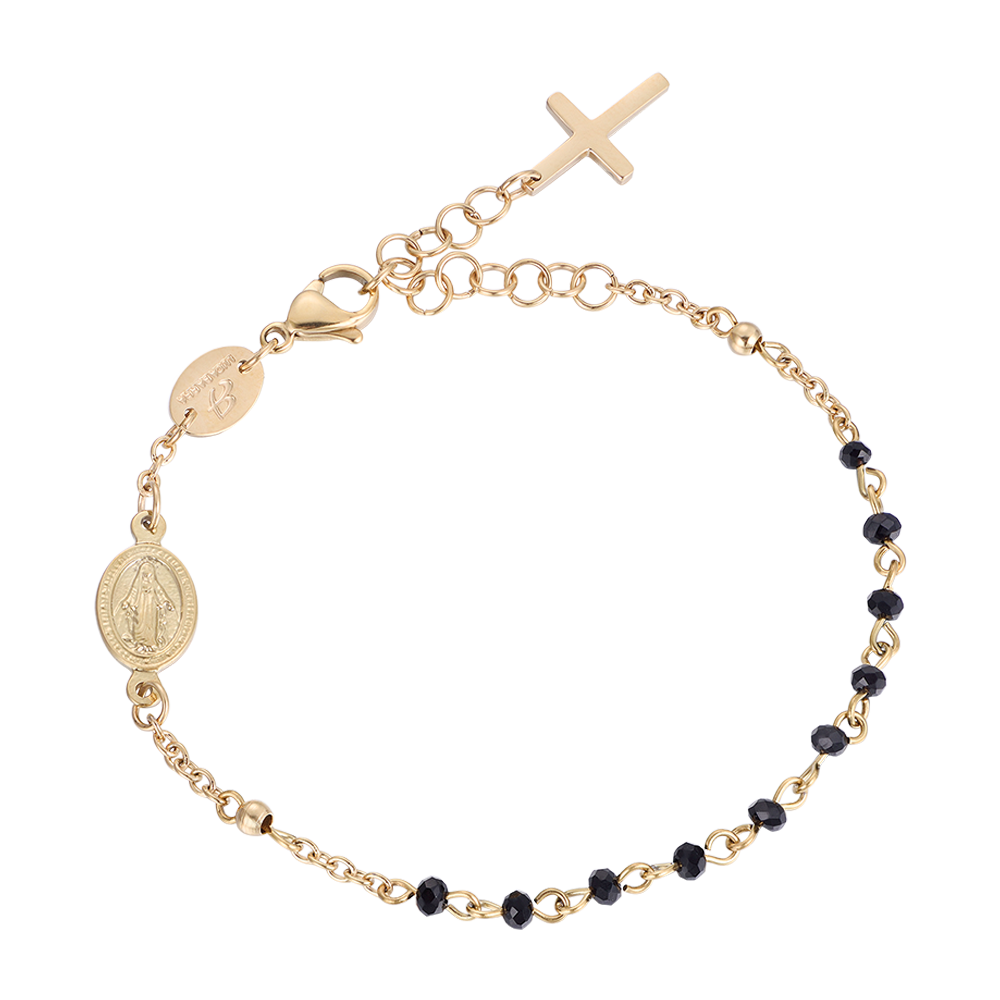 BRACCIALE DONNA ROSARIO IN ACCIAIO IP GOLD CON CRISTALLI NERI Luca Barra