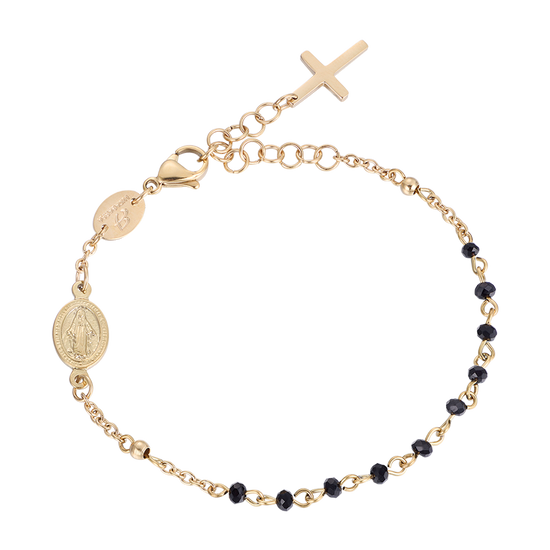 BRACCIALE DONNA ROSARIO IN ACCIAIO IP GOLD CON CRISTALLI NERI Luca Barra