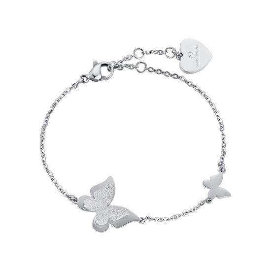 BRACCIALE IN ACCIAIO, FARFALLA CON GLITTER BIANCO