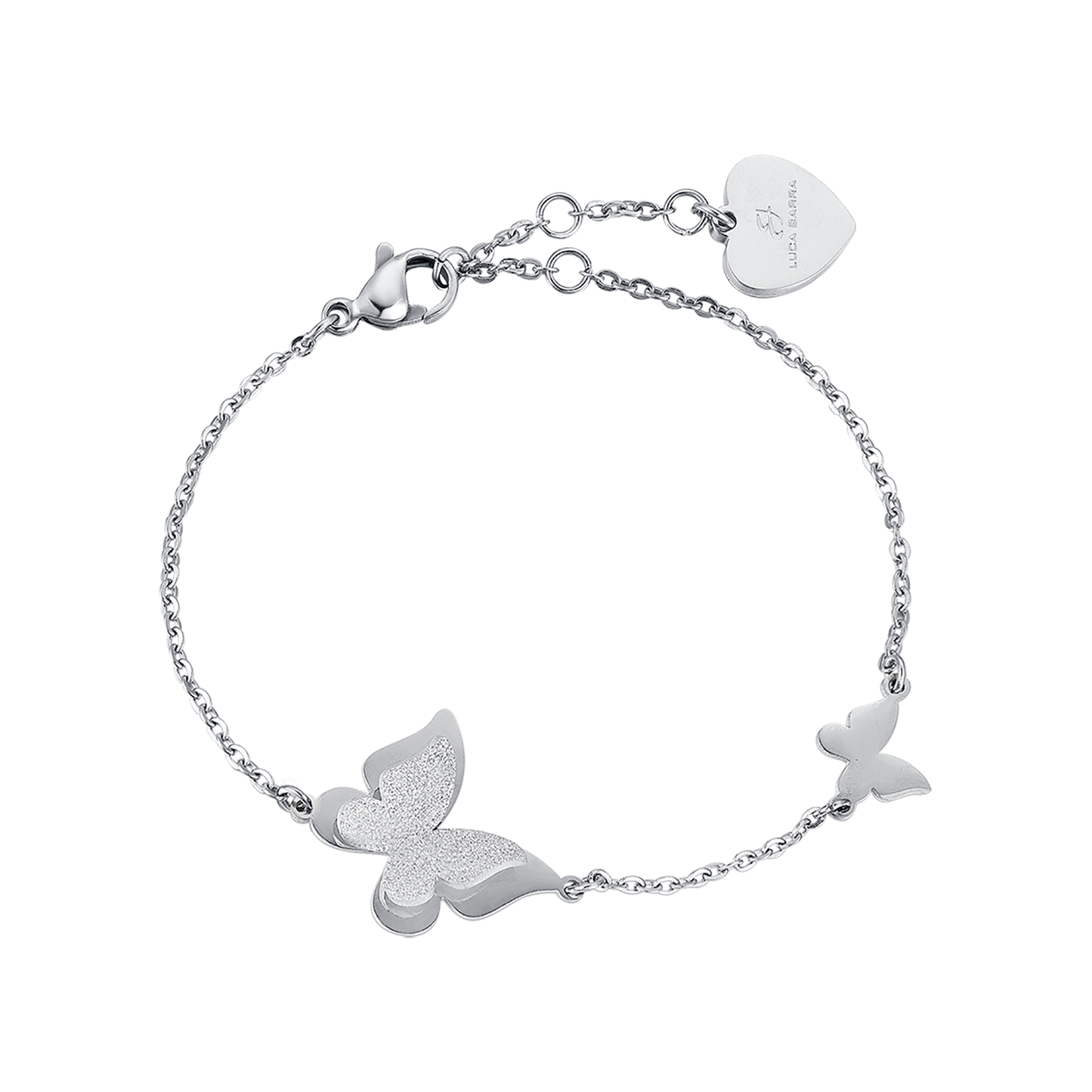 BRACCIALE IN ACCIAIO, FARFALLA CON GLITTER BIANCO