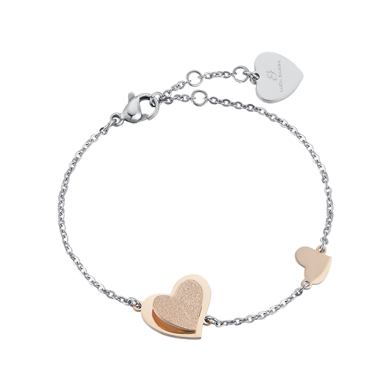 BRACCIALE IN ACCIAIO, CUORE IN ACCIAIO IP ROSE CON GLITTER IP ROSE