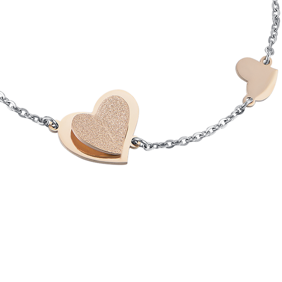 BRACCIALE IN ACCIAIO, CUORE IN ACCIAIO IP ROSE CON GLITTER IP ROSE