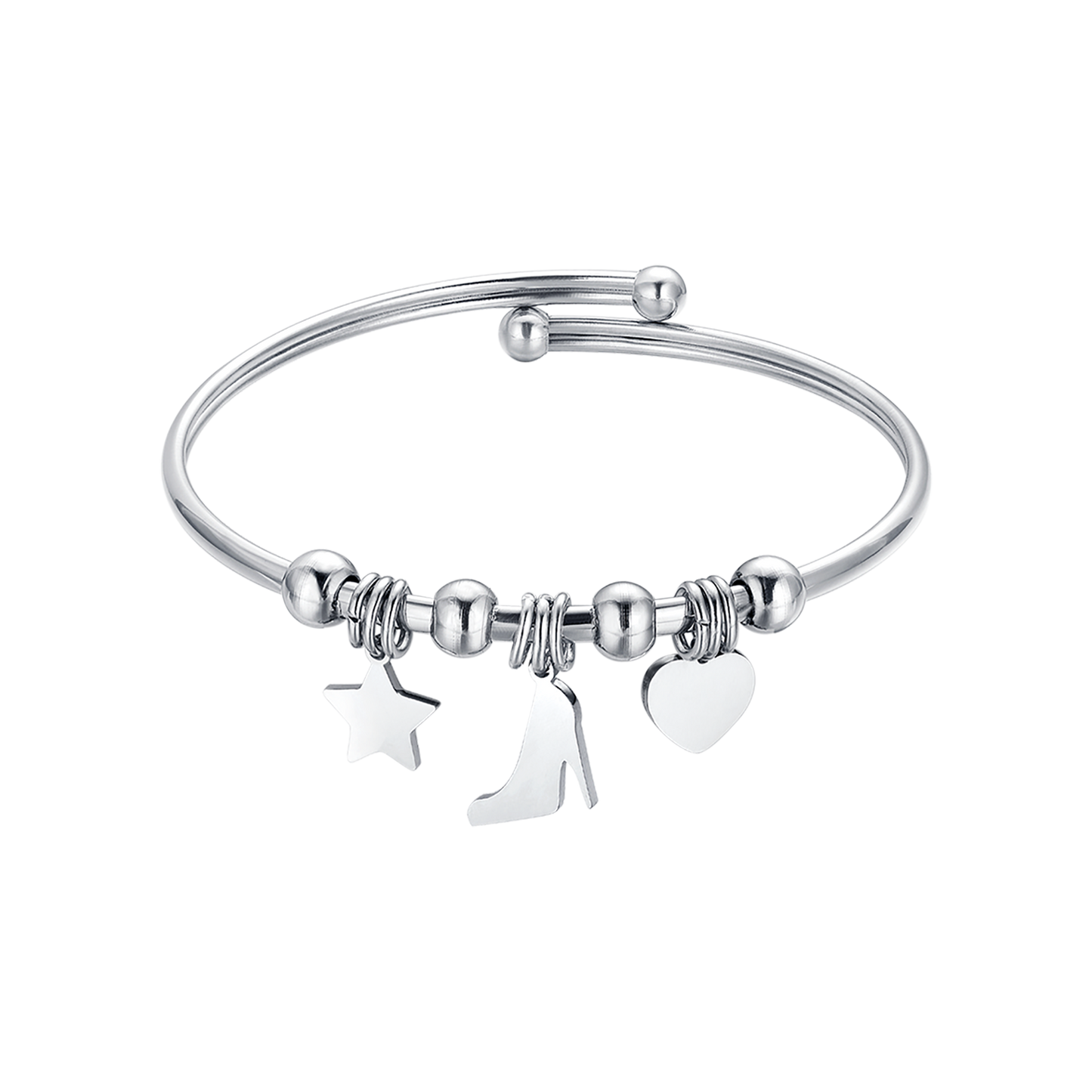 BRACCIALE IN ACCIAIO CON STELLA, SCARPA E CUORE