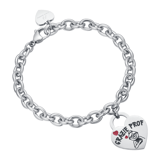 BRACCIALE DONNA IN ACCIAIO CON CUORE GRAZIE PROF