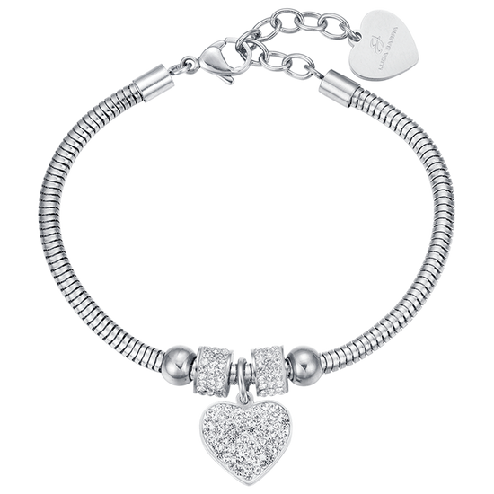 BRACCIALE DONNA IN ACCIAIO CON CUORE E CRISTALLI BIANCHI