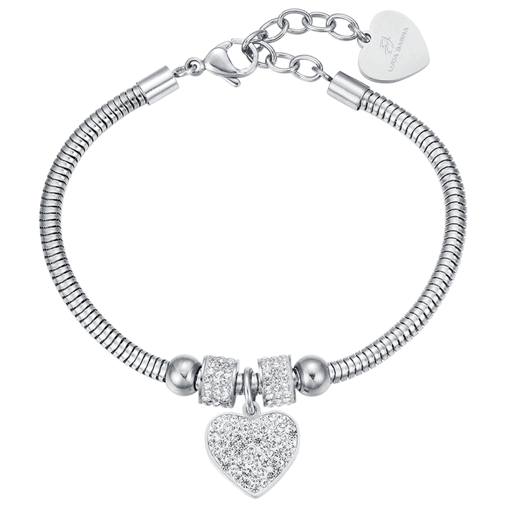 BRACCIALE DONNA IN ACCIAIO CON CUORE E CRISTALLI BIANCHI