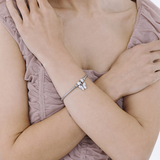 BRACCIALE DONNA IN ACCIAIO CON FARFALLA E CRISTALLI BIANCHI