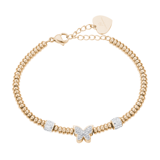 BRACCIALE IN ACCIAIO IP GOLD CON FARFALLA CON CRISTALLI BIANCHI Luca Barra