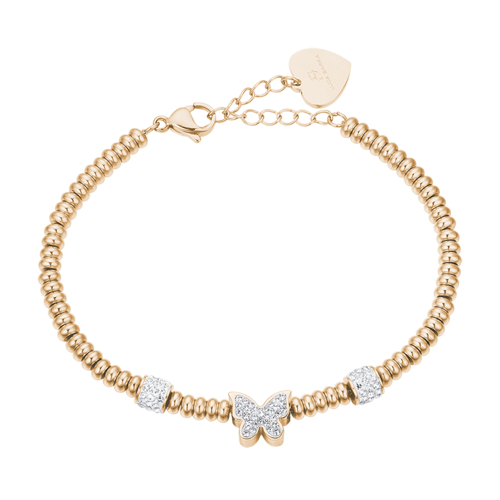 BRACCIALE IN ACCIAIO IP GOLD CON FARFALLA CON CRISTALLI BIANCHI