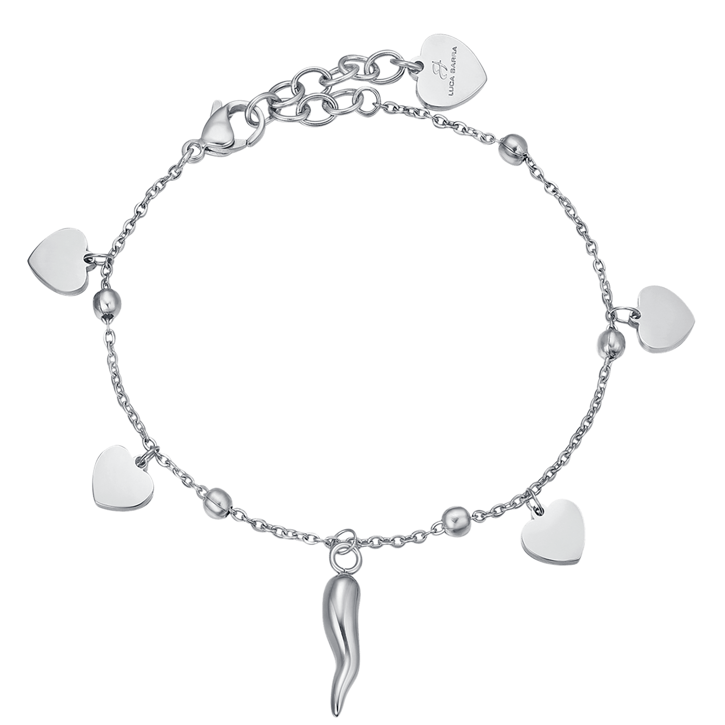 BRACCIALE DONNA IN ACCIAIO CON CUORI E CORNO