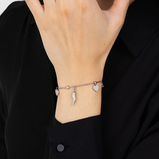 BRACCIALE DONNA IN ACCIAIO CON CUORI E CORNO