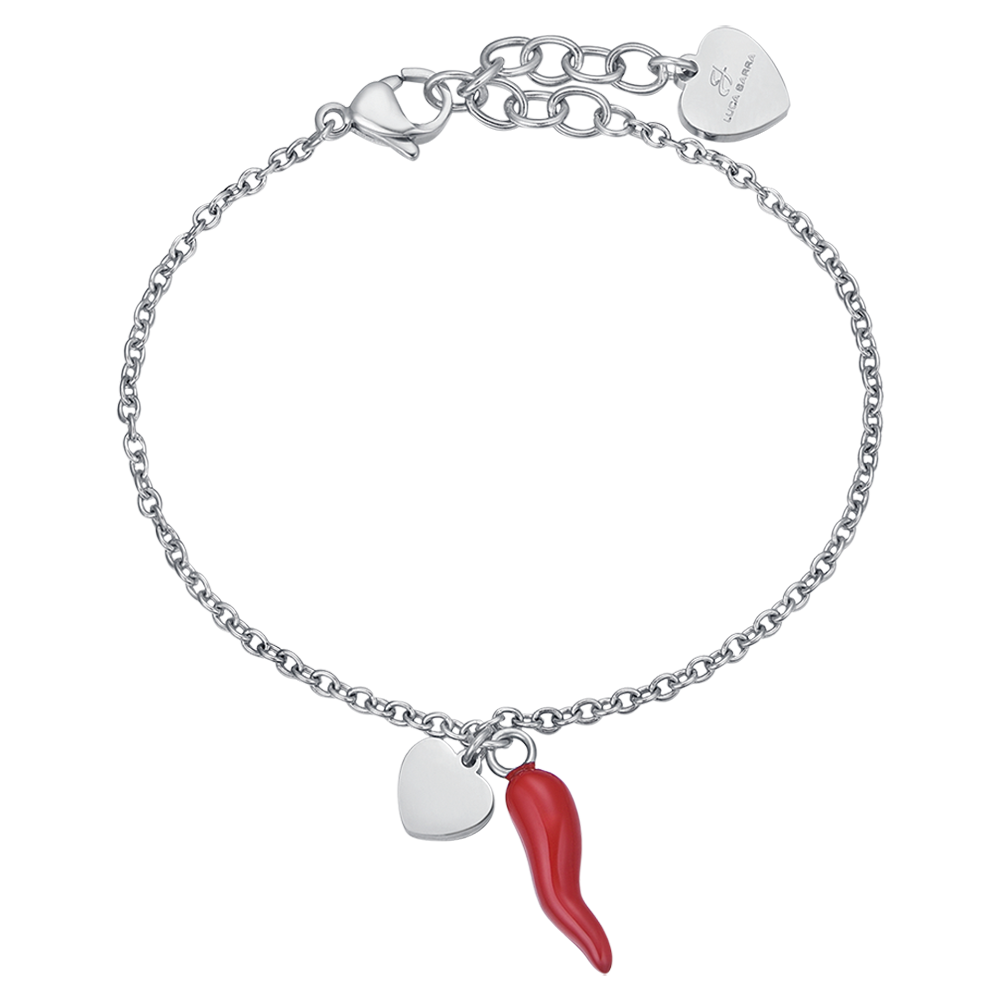 BRACCIALE DONNA IN ACCIAIO CON CUORE E CORNO ROSSO Luca Barra