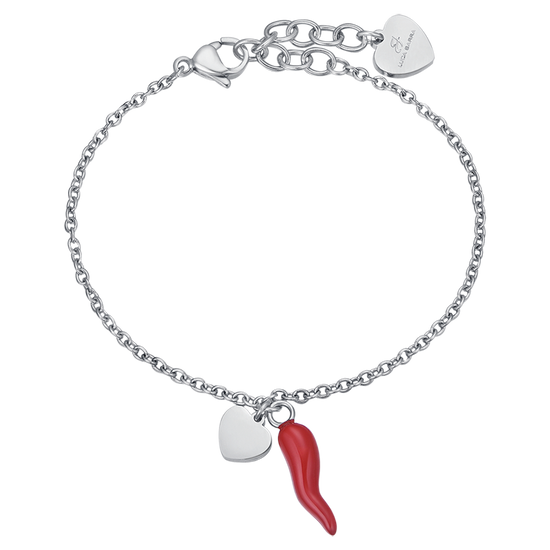 BRACCIALE DONNA IN ACCIAIO CON CUORE E CORNO ROSSO