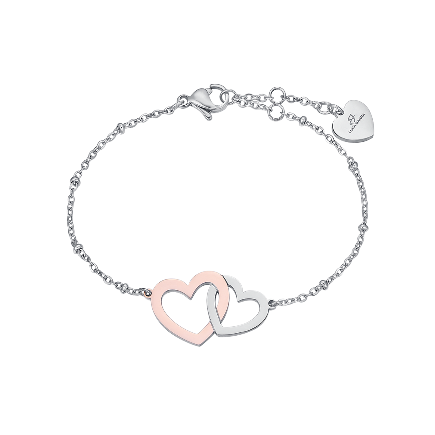 BRACCIALE IN ACCIAIO CON CUORI IN ACCIAIO E ACCIAIO IP ROSE