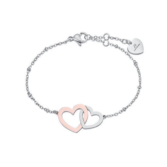 BRACCIALE IN ACCIAIO CON CUORI IN ACCIAIO E ACCIAIO IP ROSE