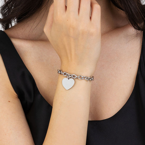 BRACCIALE DONNA PERSONALIZZATO IN ACCIAIO CON CUORE MAGLIA CATENA