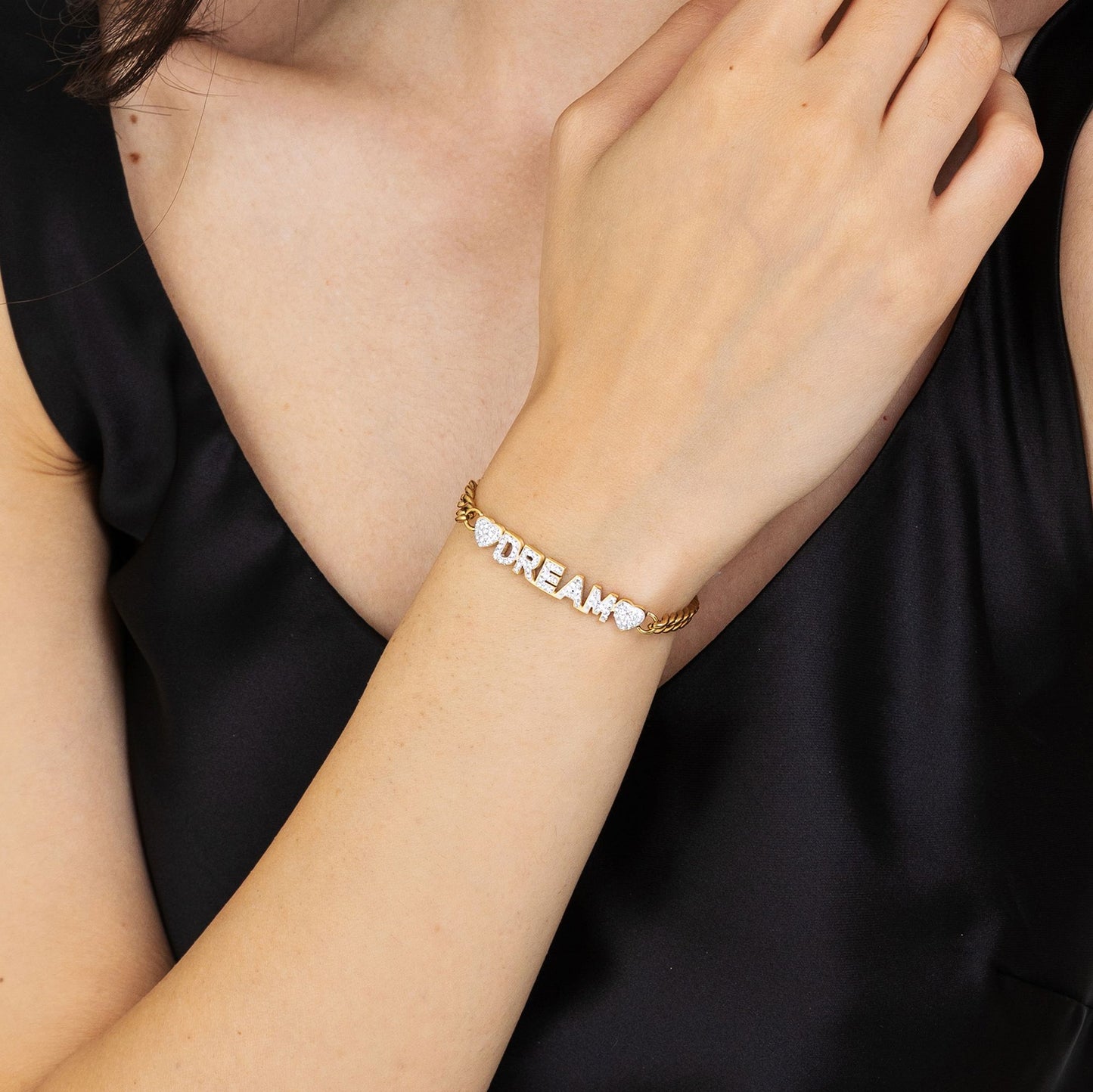 BRACCIALE DONNA IN ACCIAIO DORATO DREAM CON CRISTALLI BIANCHI