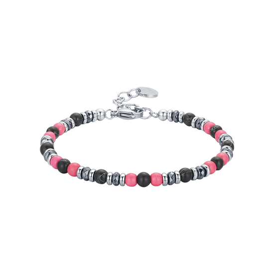 BRACCIALE IN ACCIAIO CON PIETRE ROSA E NERE Luca Barra