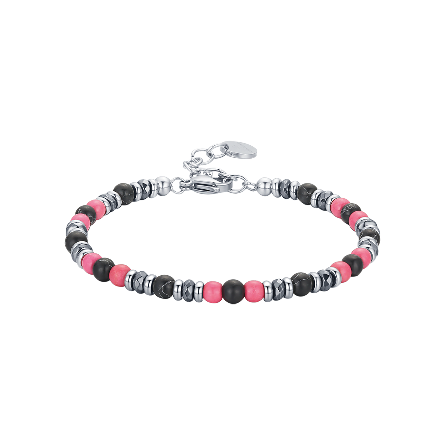 BRACCIALE IN ACCIAIO CON PIETRE ROSA E NERE