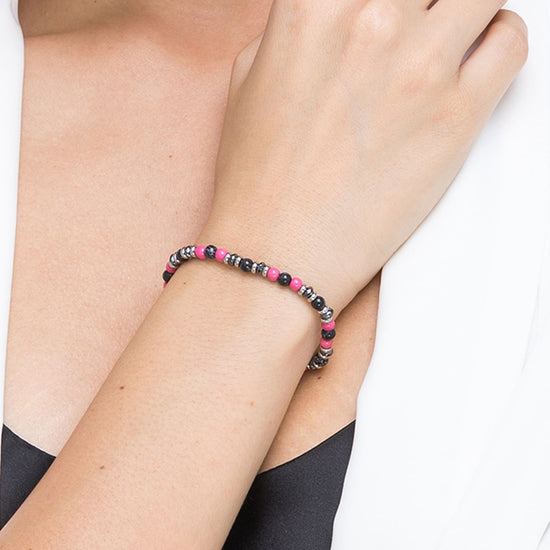 BRACCIALE IN ACCIAIO CON PIETRE ROSA E NERE