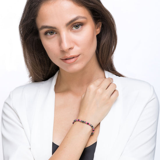 BRACCIALE IN ACCIAIO CON PIETRE ROSA E NERE