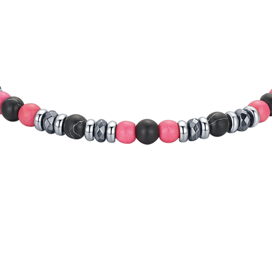 BRACCIALE IN ACCIAIO CON PIETRE ROSA E NERE