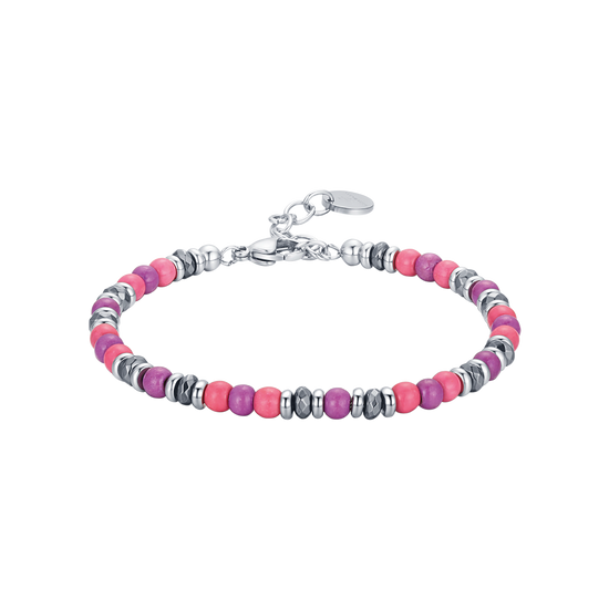 BRACCIALE IN ACCIAIO CON PIETRE ROSA E VIOLA