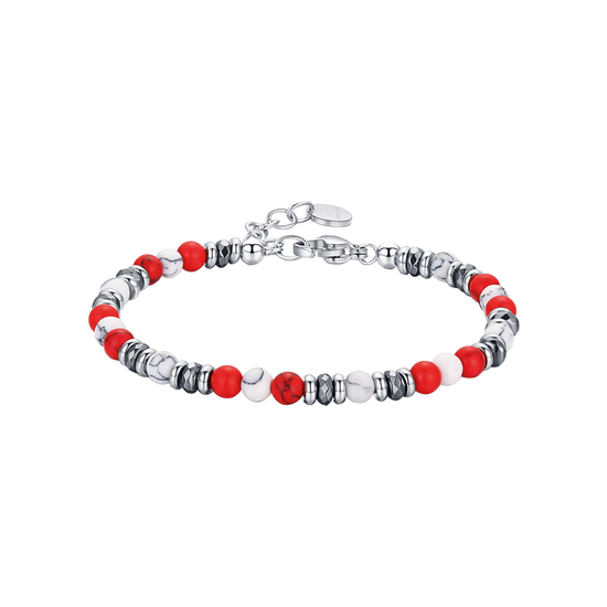 BRACCIALE IN ACCIAIO CON PIETRE ROSSE E BIANCHE