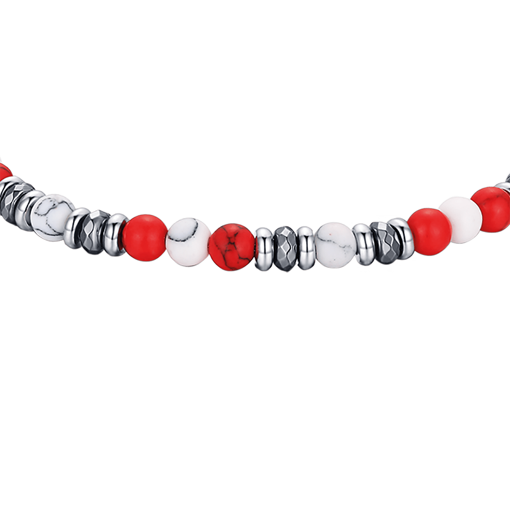 BRACCIALE IN ACCIAIO CON PIETRE ROSSE E BIANCHE