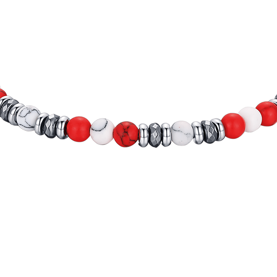 BRACCIALE IN ACCIAIO CON PIETRE ROSSE E BIANCHE