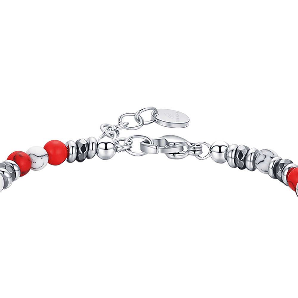 BRACCIALE IN ACCIAIO CON PIETRE ROSSE E BIANCHE