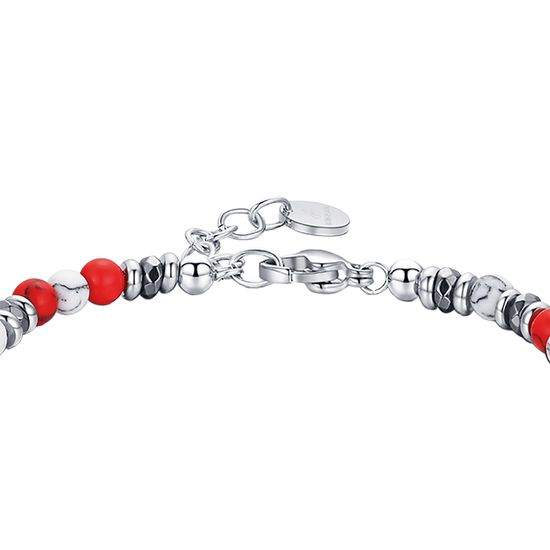 BRACCIALE IN ACCIAIO CON PIETRE ROSSE E BIANCHE