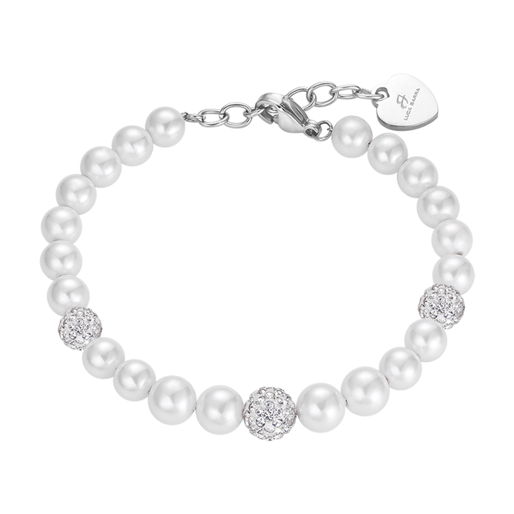 BRACCIALE DONNA DI PERLE CON CRISTALLI BIANCHI