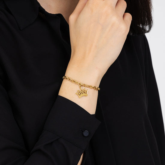 BRACCIALE DONNA IN ACCIAIO DORATO CON CORONA